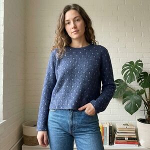Vince Sweater Womens Medium Navy Blue Polka Dot Alpaca Mohair Blend Minimalist